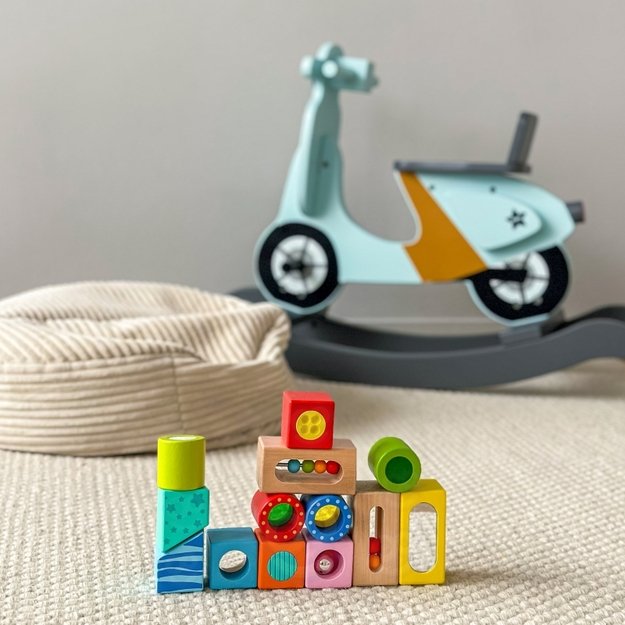 Medinių daugiafunkcinių kaladėlių rinkinys 12 el, TOOKY TOY