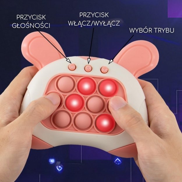 Arkadinis antistresinis žaidimas POP IT su garso efektais, WOOPIE, zuikis, rožinis 1