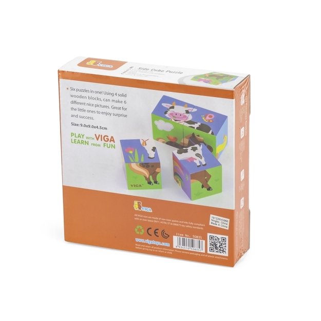 Medinės kaladėlės - dėlionės su gyvūnais ,,Viga Toys"