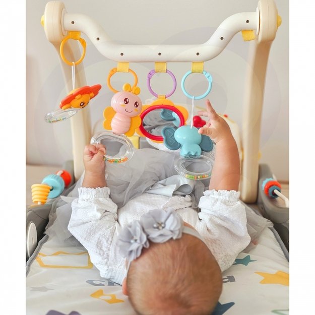 Lavinamasis kilimėlis ir stumdukas 2in1 su garso efektais, pilkas, WOOPIE BABY