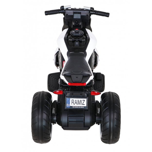 Vaikiškas elektrinis motociklas FUTURE su trimis ratais, baltas