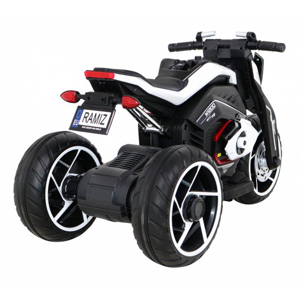 Vaikiškas elektrinis motociklas FUTURE su trimis ratais, baltas