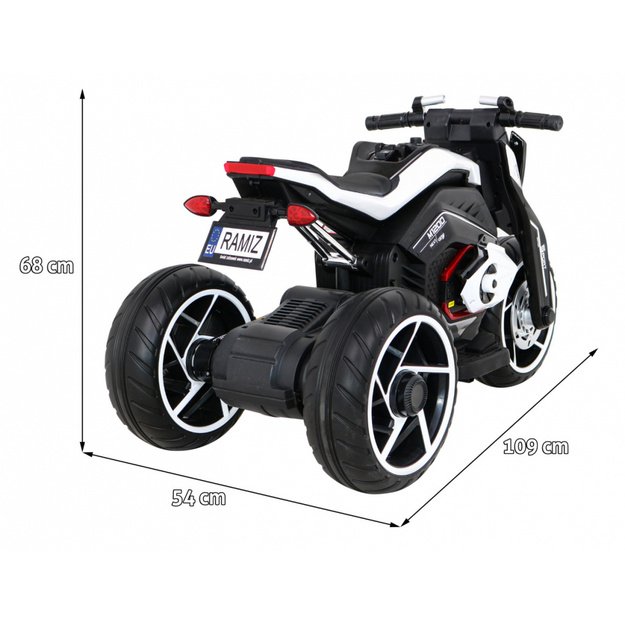 Vaikiškas elektrinis motociklas FUTURE su trimis ratais, baltas
