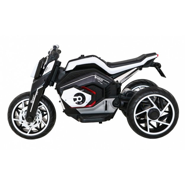 Vaikiškas elektrinis motociklas FUTURE su trimis ratais, baltas