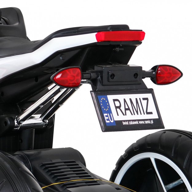 Vaikiškas elektrinis motociklas FUTURE su trimis ratais, baltas