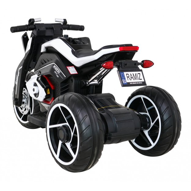 Vaikiškas elektrinis motociklas FUTURE su trimis ratais, baltas