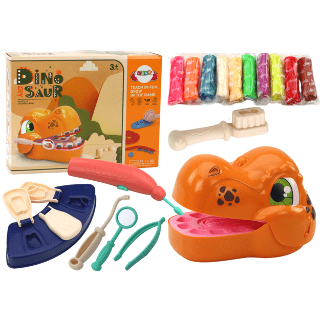 Žaislinis dinozauro odontologo rinkinys su plastilinu, Diastolina 