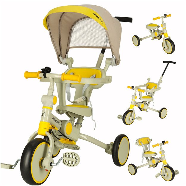 Vaikiškas triratukas su stogeliu ,,Trike Fix V4", šviesiai geltonas
