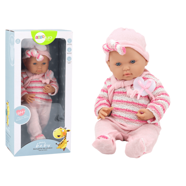 Lėlė kūdikis su rožiniais drabužėliais ir priedais