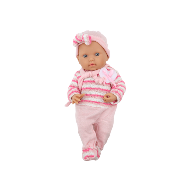 Lėlė kūdikis su rožiniais drabužėliais ir priedais