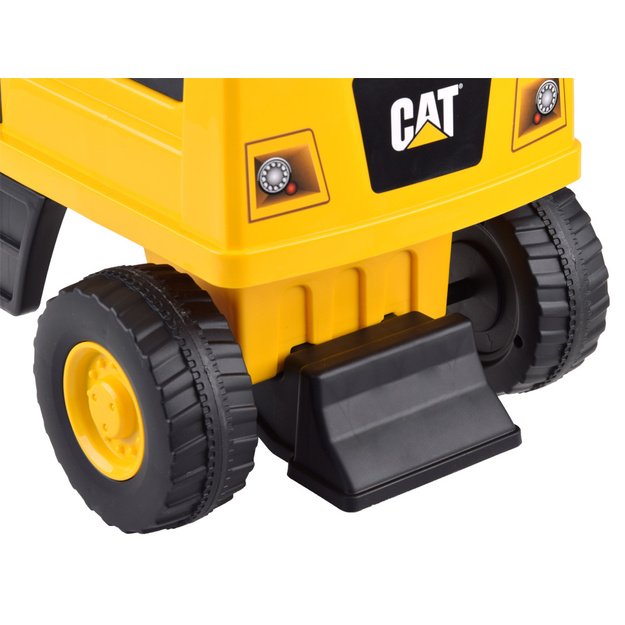 Žaislinis CAT ekskavatorius su judančiu kaušu, geltonas