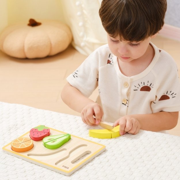 Medinė Montessori edukacinis dėlionė „Vaisiai pjaustymui“, VIGA 4