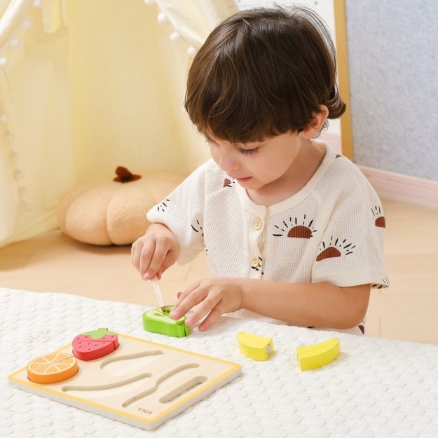 Medinė Montessori edukacinis dėlionė „Vaisiai pjaustymui“, VIGA 3