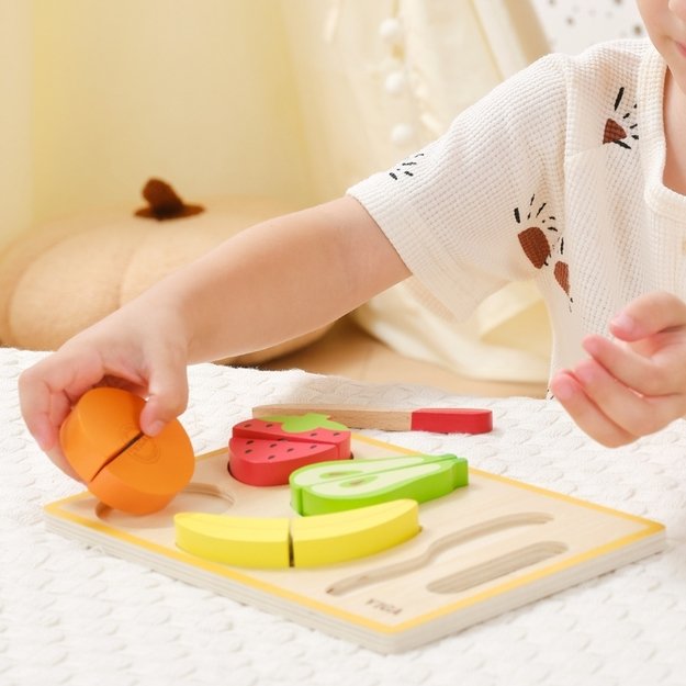 Medinė Montessori edukacinis dėlionė „Vaisiai pjaustymui“, VIGA 5