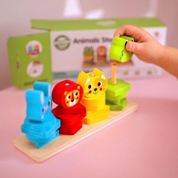 Medinė Montessori gyvūnų dėlionė 27 el. WOOPIE GREEN