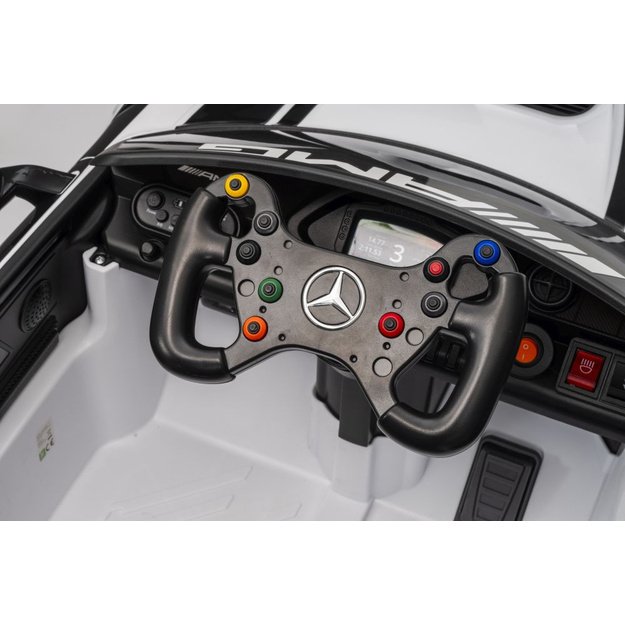 Vienvietis elektrinis sportinis automobilis Mercedes AMG GT3 vaikams, baltas