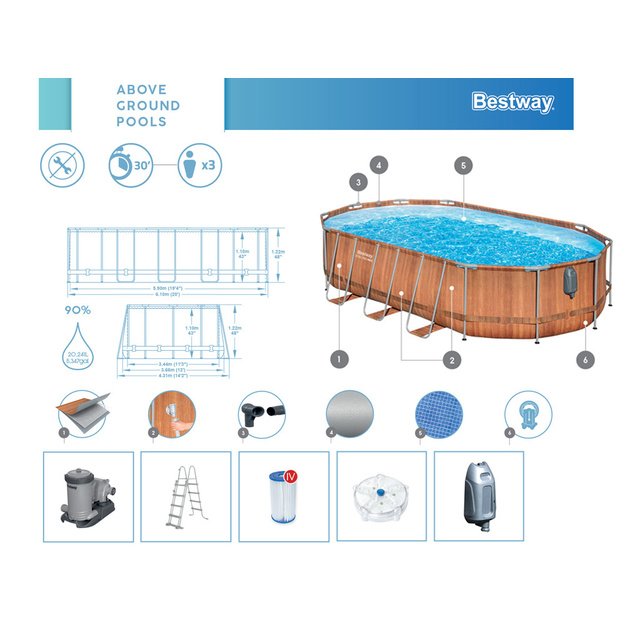 Karkasinis sodo baseinas 610x366x122cm su priedais 10in1 Bestway 