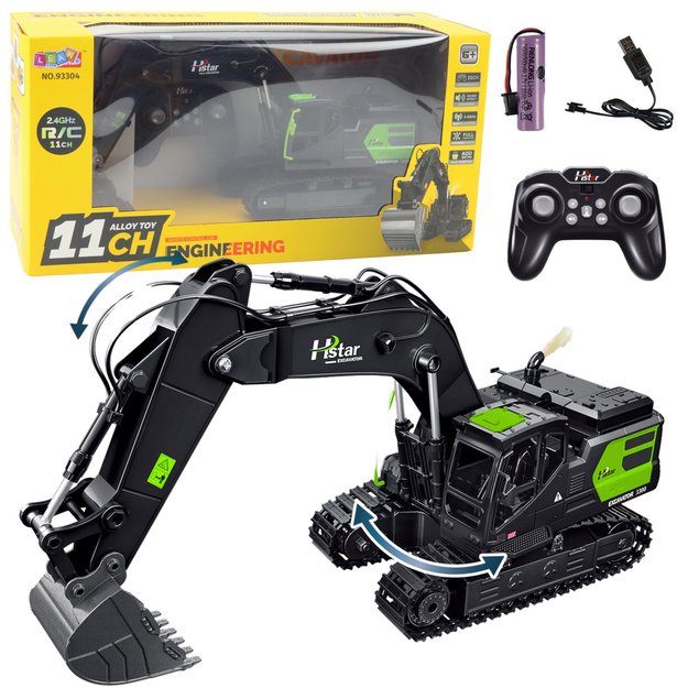 Nuotoliniu būdu valdomas vikšrinis ekskavatorius „Caterpillar“ 2.4G 11CH, juodas