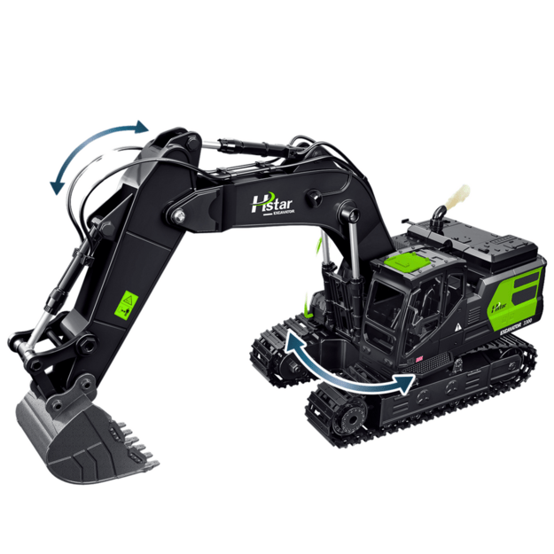 Nuotoliniu būdu valdomas vikšrinis ekskavatorius „Caterpillar“ 2.4G 11CH, juodas