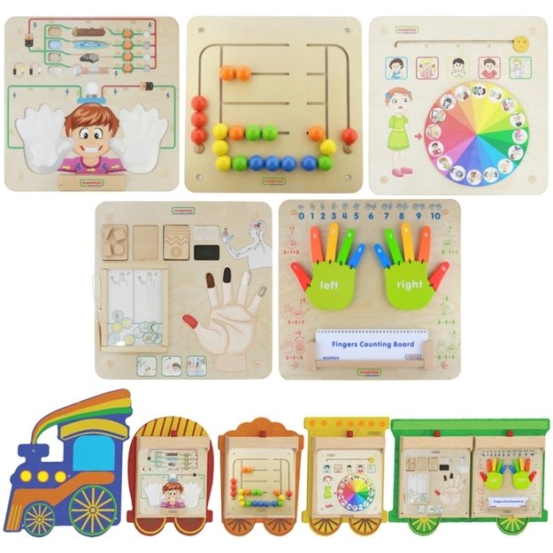Sensorinė mokomoji traukinio formos lentos rinkinys 5in1, MASTERKIDZ 