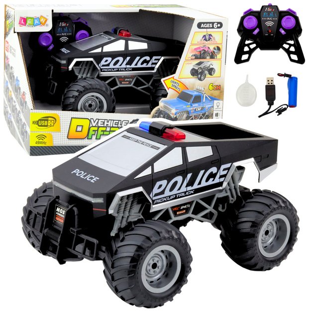 Nuotoliniu būdu valdomas policijos visureigis PICKUP TRUCK 1:16, juodas