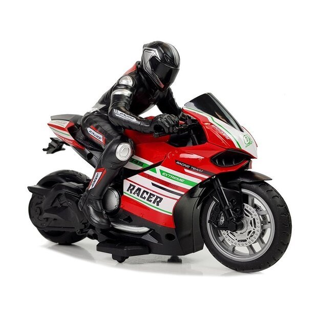 Nuotoliniu būdu valdomas sportinis motociklas, raudonas