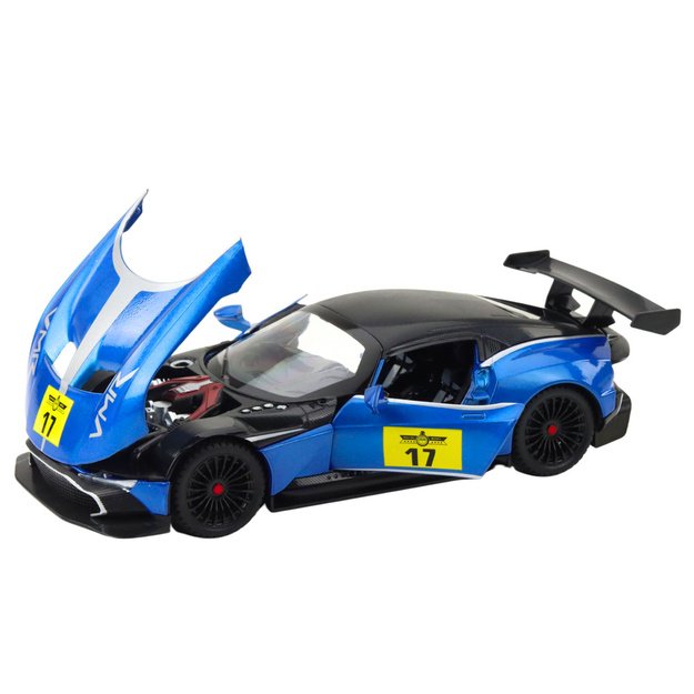 Metalinis sportinis automobilis su šviesomis ir garsais 1:22, mėlynas 3