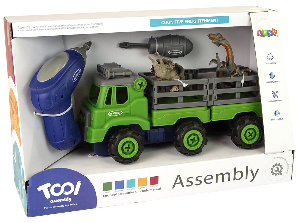 Sunkvežimis su įrankiais ir dinozaurai