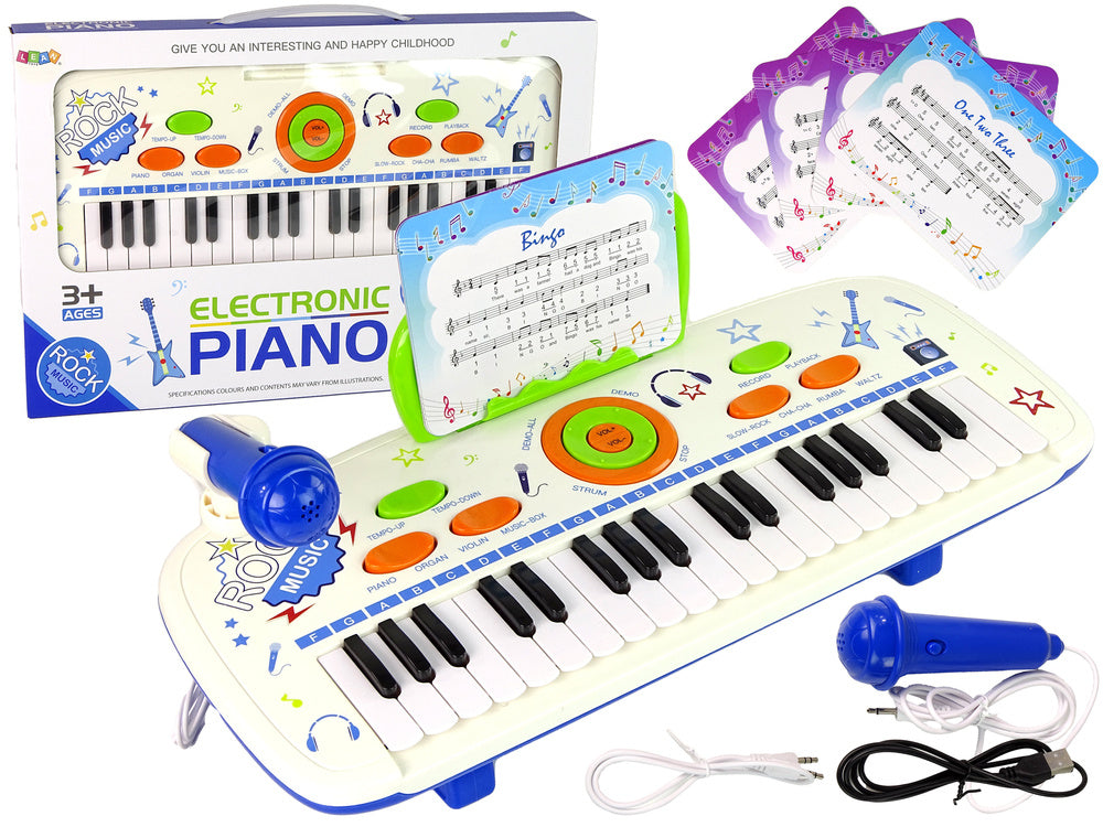 Elektrinis pianinas su mikrofonu Blue USB MP3, 37 klavišai, baltas