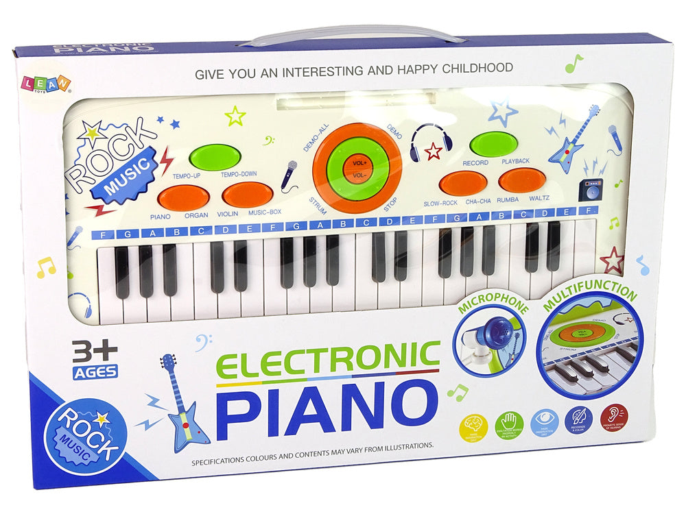 Elektrinis pianinas su mikrofonu Blue USB MP3, 37 klavišai, baltas