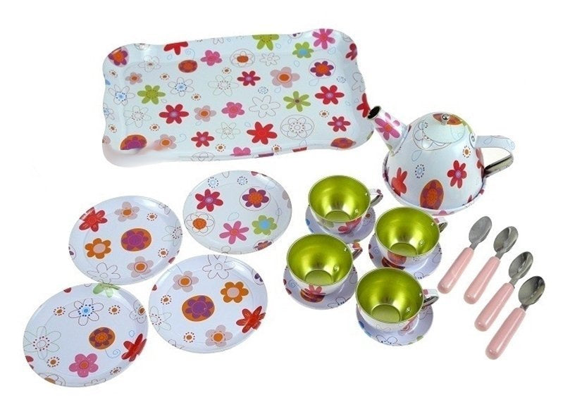 Gražus metalinis arbatos servizas su padėklu