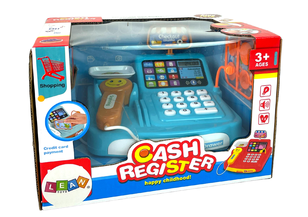 Vaikiškas kasos aparatas su priedais, mėlynas
