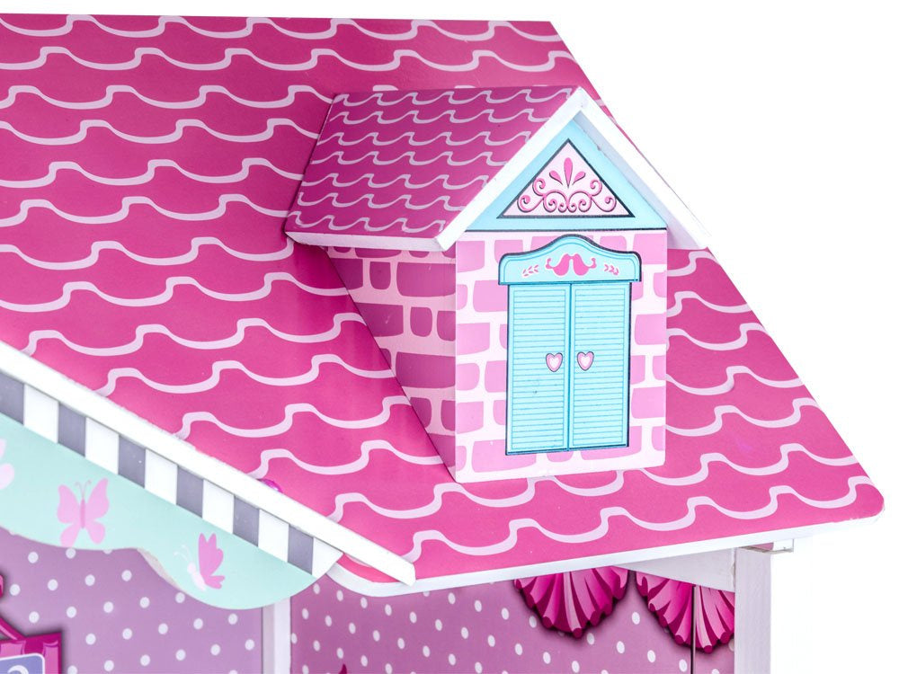 Didelis medinis lėlių namelis su baldai ir LED apšvietimu