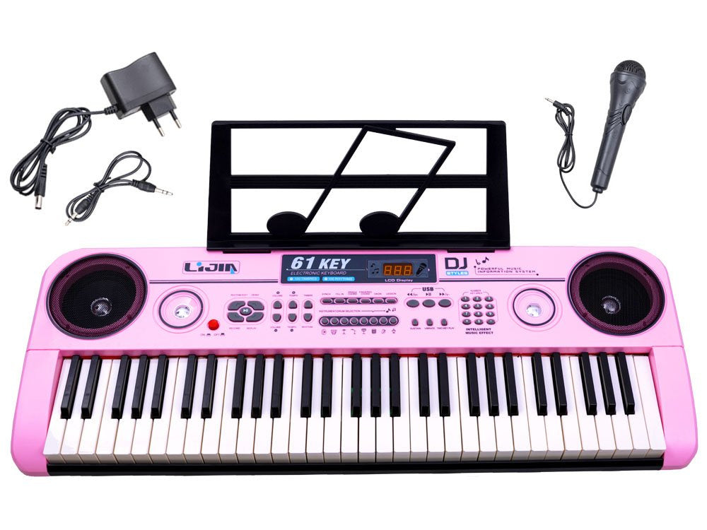 Vaikiškas pianinas 328-06 su mikrofonu, rožinis