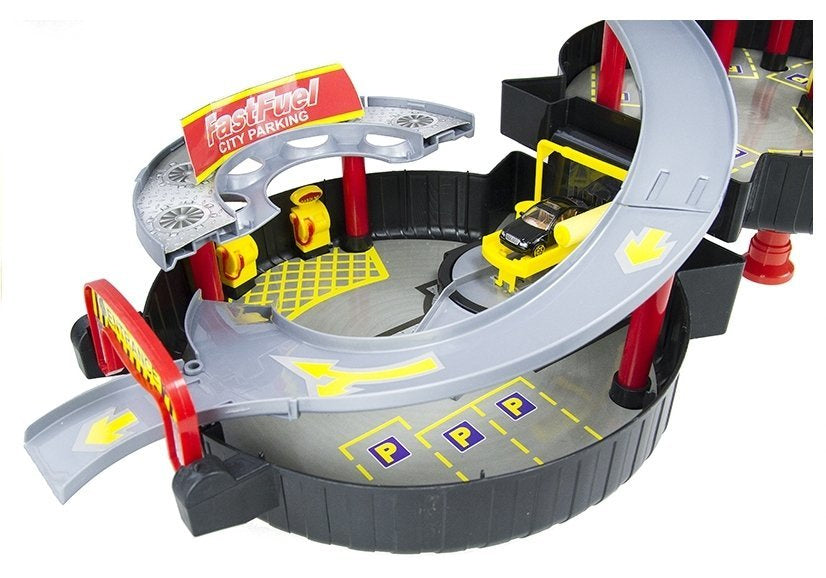 Dviejų lygių žaislinė automobilių stovėjimo aikštelė