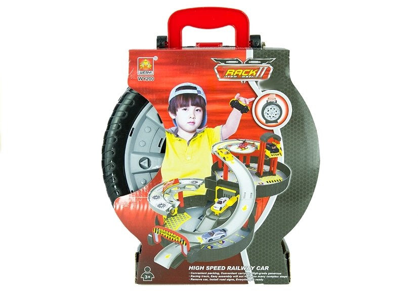 Dviejų lygių žaislinė automobilių stovėjimo aikštelė