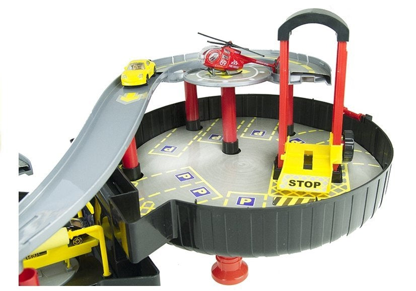 Dviejų lygių žaislinė automobilių stovėjimo aikštelė
