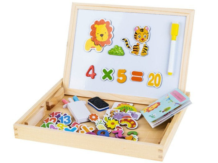 Medinė magnetinė ir kreidinė lenta su priedais