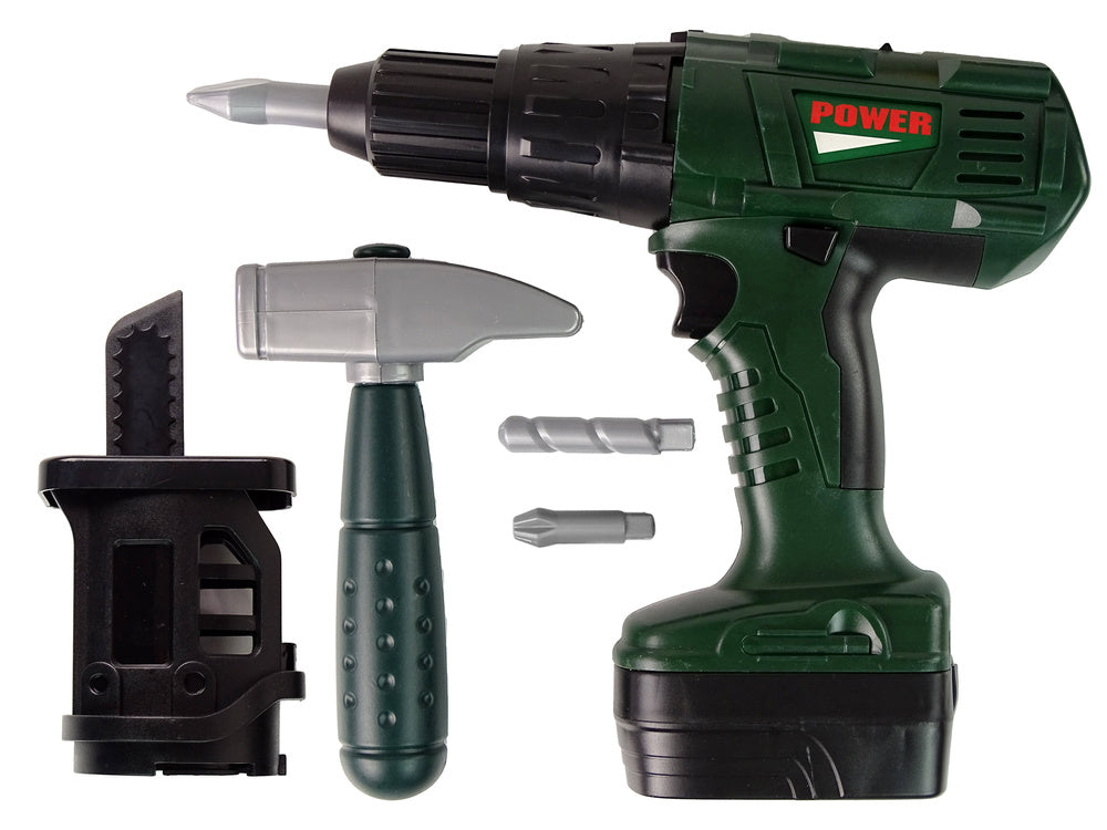 Meistro rinkinys dėkle su atsuktuvu su baterijomis, žalias