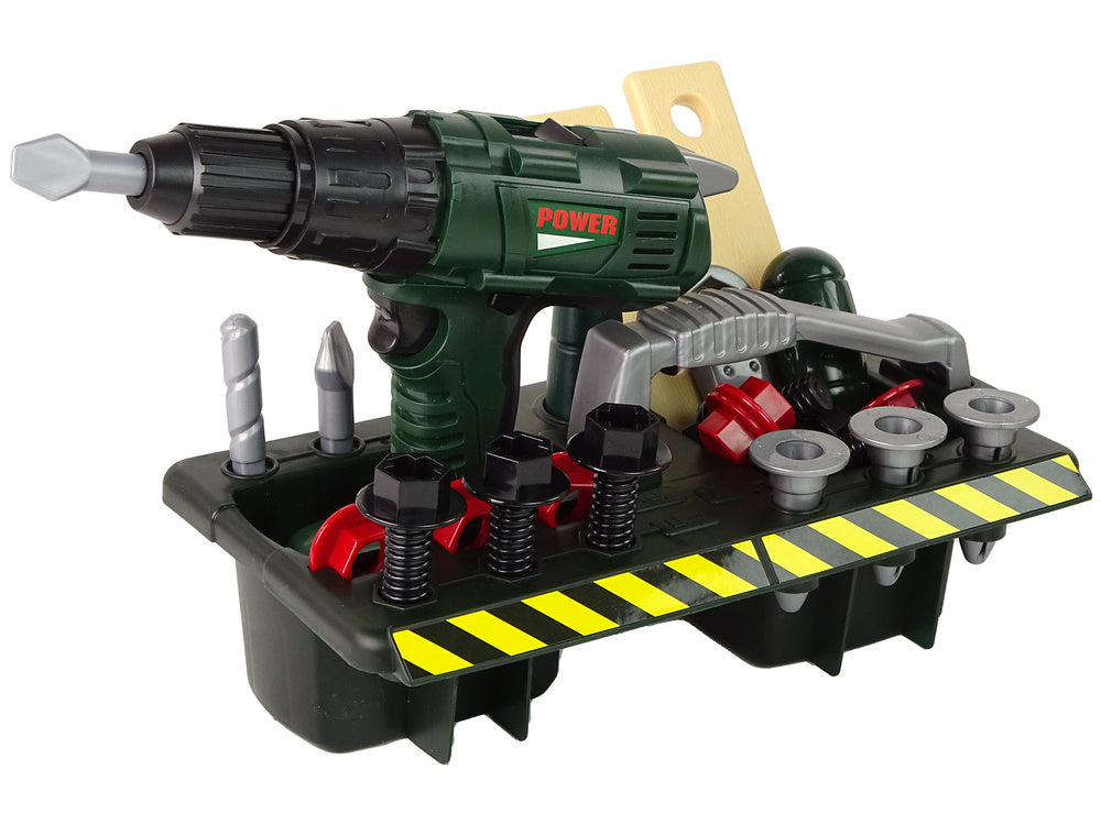 Meistro rinkinys su įkraunamu atsuktuvu, žalias