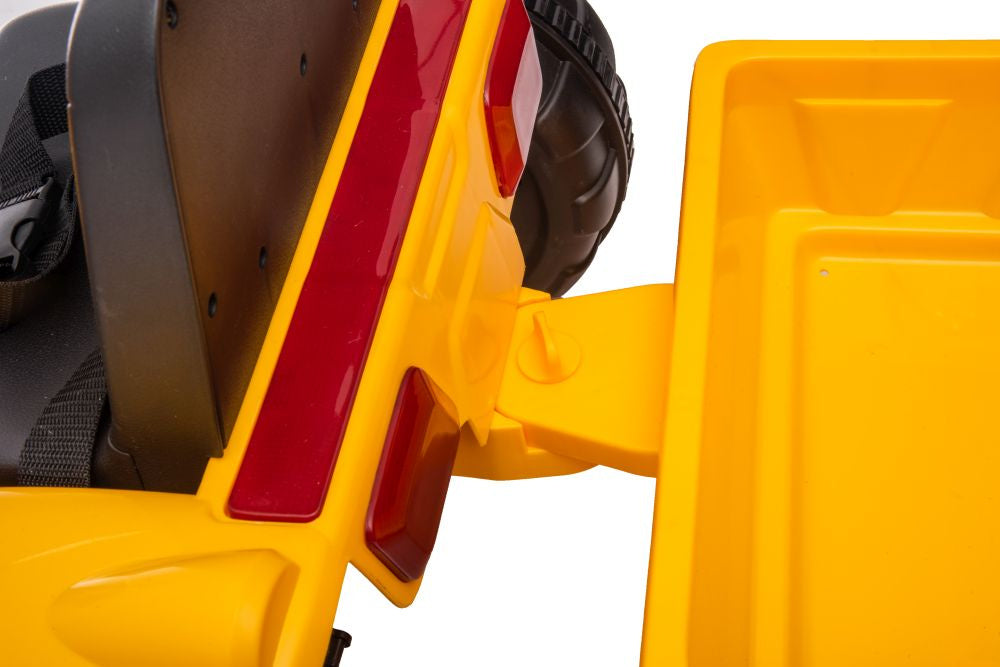 Vienvietis elektrinis traktorius ekskavatorius su priekaba S617, geltonas