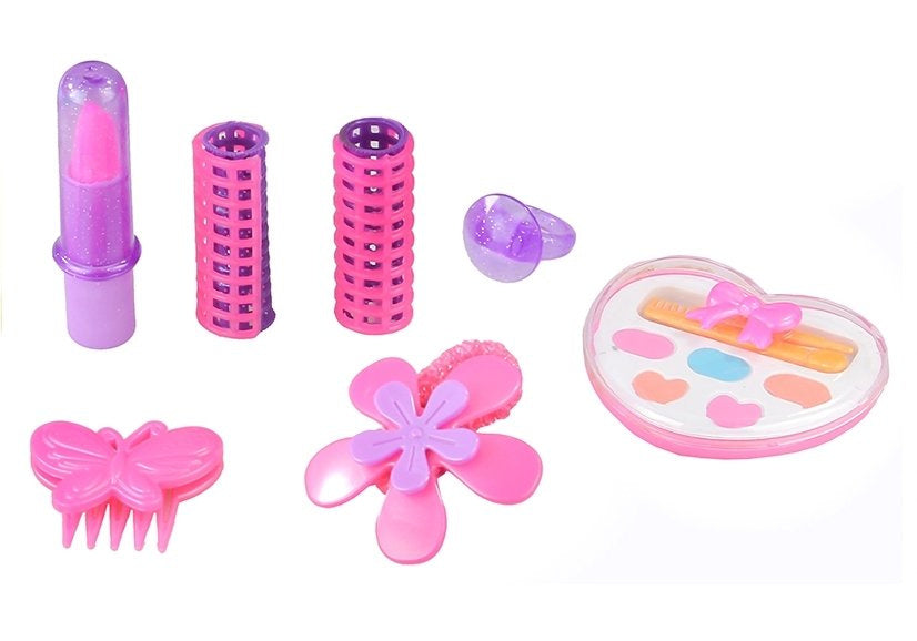 Žaislinis plaukų aksesuarų rinkinys lagaminėlyje, rožinis