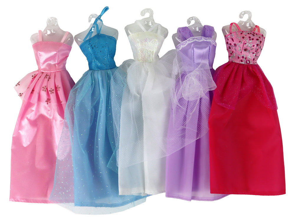 Lėlė su vakarinių suknelių rinkiniu ir priedais