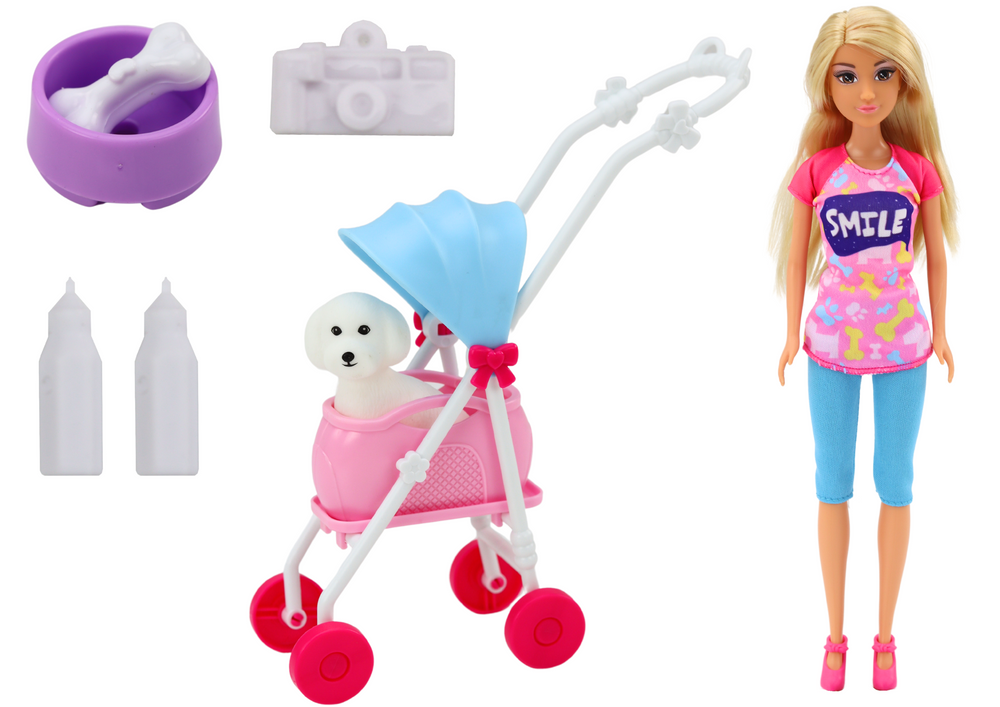 Lėlė Anlily su šunimi, vėžimėliu ir kitais priedais