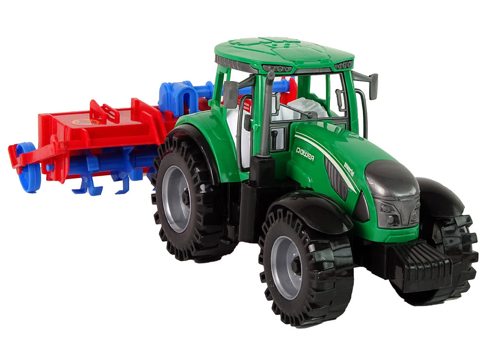 Traktorius su plūgu ir frikcine pavara, raudonas