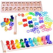 Medinė edukacinė dėlionė skaičiai ir spalvos su meškere