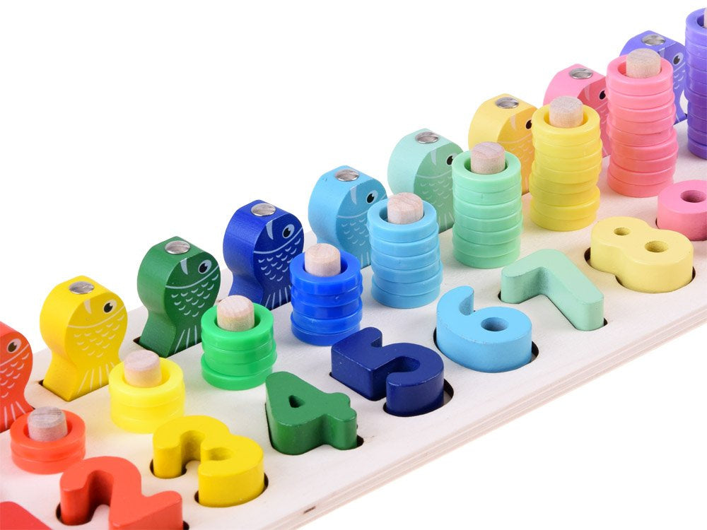 Medinė edukacinė dėlionė skaičiai ir spalvos su meškere