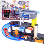 Žaislinė dviejų aukštų automobilių plovykla su automobiliais