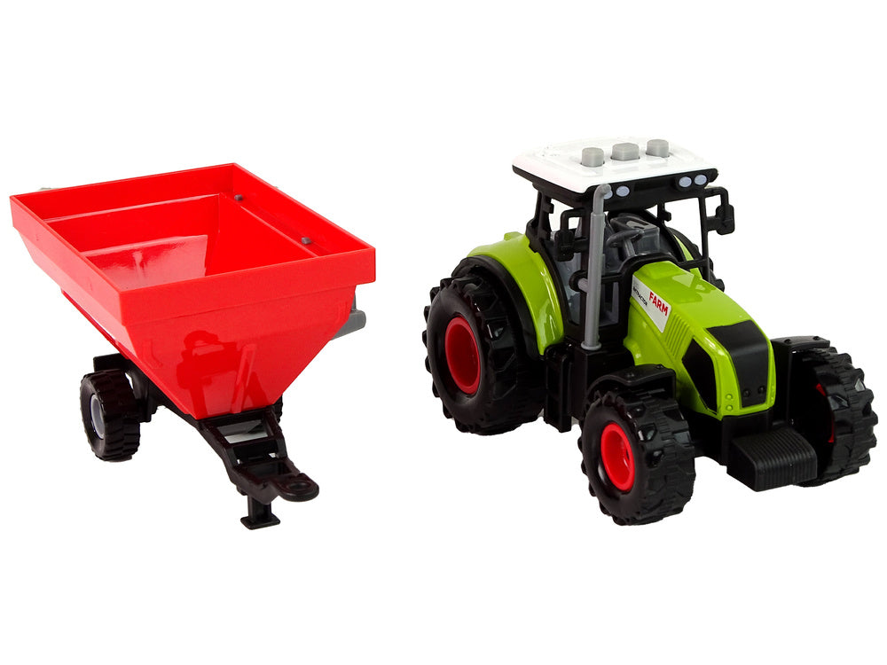 Traktorius su nuimama grūdų priekaba, žalias