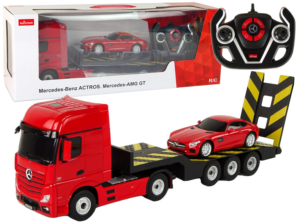 Nuotoliniu būdu valdomas vilkikas Mercedes-Benz su šviesos efektais, raudonas